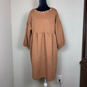 Simply Southern Brown Quilted Mini Dress with Rhinestones and Pearls Size Small